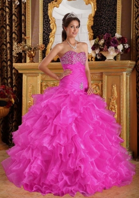 Exclusive Sweetheart Organza Beaded Decorate Bust Quinceanera Dress