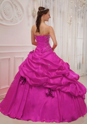 Fuchsia Sweetheart Appliques and Hand Made Flowers Sweet 16 Dresses