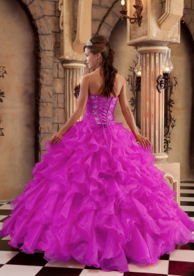 Fuchsia Sweetheart Organza Ruffles and Beading Dresses For a Quince