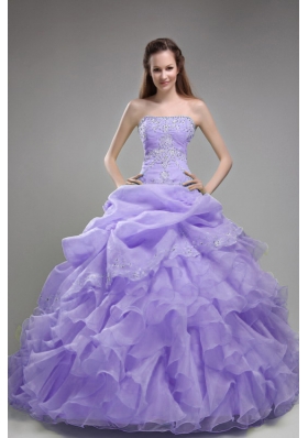 Gorgeous Lavender Puffy Strapless Beading and Ruffles Quinceanera Dresses for 201