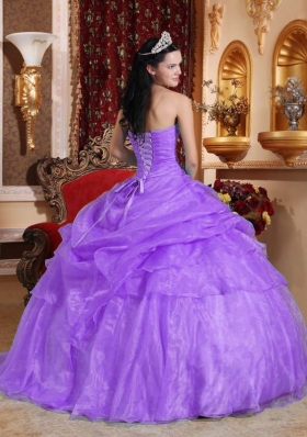 Lavender Puffy Strapless 2014  Beading Quinceanera Dresses with Appliques