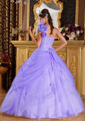 Lovely Puffy One Shoulder 2014 Appliques Quinceanera Dresses with Beading