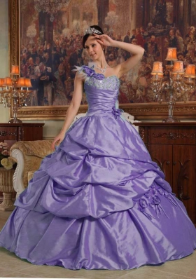 Luxurious Purple Puffy One Shoulder 2014 Quinceanera Dress