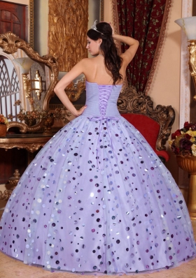 New Style Lavender Puffy Sweetheart Sequins Quinceanera Dress for 2014