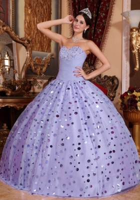 New Style Lavender Puffy Sweetheart Sequins Quinceanera Dress for 2014