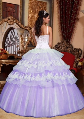 Puffy Spaghetti Straps Lace Appliques Quinceanera Dress for 2014