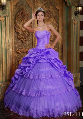 Puffy Sweetheart 2014 Lace Appliques Quinceanera Dress with Pick-ups
