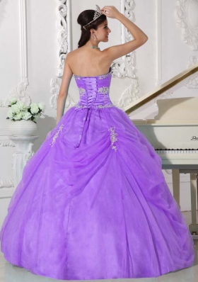 Sweet Lavender Puffy Strapless Appliques Quinceanera Dresses for 2014