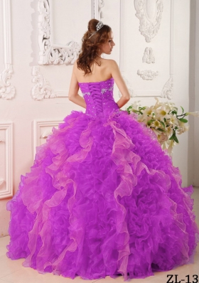 Sweetheart Fuchsia Organza Beading and Ruffles Quinceanera Dress