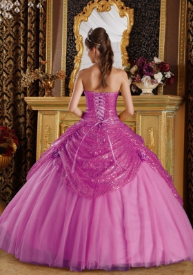 Sweetheart Sequined and Tulle Sweet 16 Dresses with Hand Made Flowers