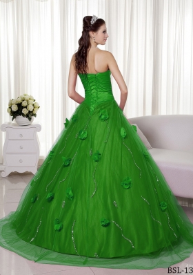 A-line Sweetheart 2014 Spring Green Quinceanera Dresses with Brush Train