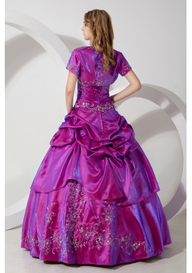 Fuchsia Strapless Taffeta Embroidery with Beading Quinceanera Dress