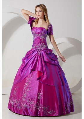 Fuchsia Strapless Taffeta Embroidery with Beading Quinceanera Dress