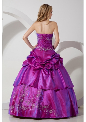 Fuchsia Strapless Taffeta Embroidery with Beading Quinceanera Dress