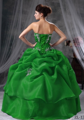 Puffy Ball Gown Sweetheart Dark Green Quinceanera Dresses with Appliques