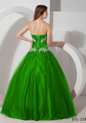 Puffy Strapless 2014 Quinceanera Dresses with Appliques Beading