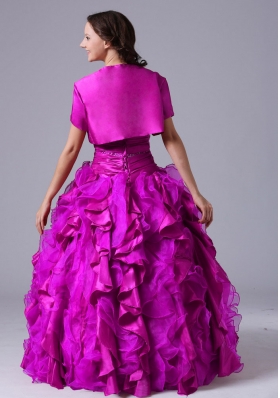 Strapless Fuchsia Beaded Decorate Bust Quinceanera Dress with Ruffles