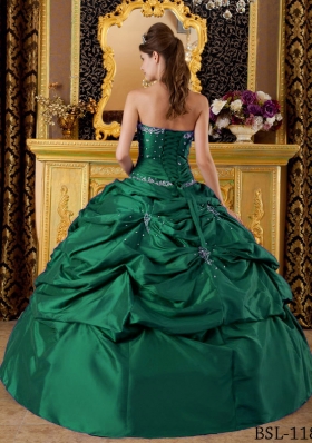 2014 Green Ball Gown Strapless Quinceanera Dresses with Appliques