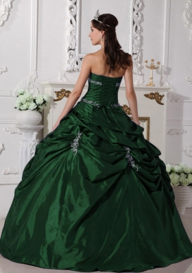 2014 Spring Dark Green Ball Gown Strapless Quinceanera Dresses with Appliques