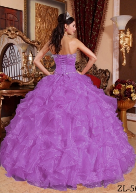 Beading and Ruffles Sweetheart Organza Long Sweet Sixteen Dresses