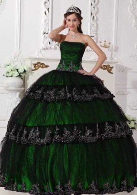 Cheap Appliques Strapless Puffy Quinceanera Dresses for 2014 Spring