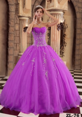 Cheap Sweetheart Organza Quinceanera Dress with Beading and Appliques