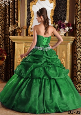 Dark Green Ball Gown Strapless Quinceanera Dresses with  Pick-ups