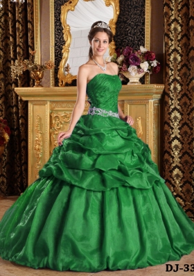 Dark Green Ball Gown Strapless Quinceanera Dresses with  Pick-ups