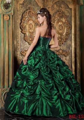 Dark Green Ball Gown Sweetheart Quinceanera Dresses  with Picks-up