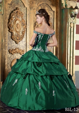 Dark Green Off The Shoulder Quinceanera Dresses with Appliques