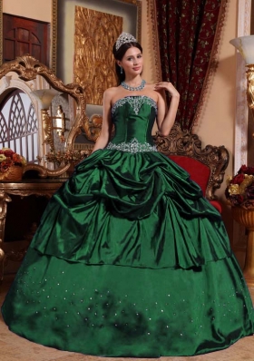 Discount Dark Green Ball Gown Strapless 2014 Quinceanera Dresses with Beading