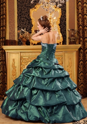 Fashionable Puffy Sweetheart Quinceanera Dresses with Appliques Green