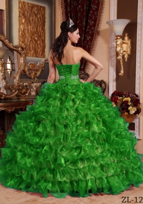 Green Ball Gown Sweetheart Quinceanera Dress with 2014 Beading