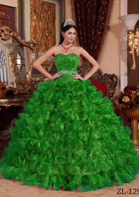 Green Ball Gown Sweetheart Quinceanera Dress with 2014 Beading