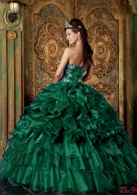 Luxurious Ball Gown Strapless Green 2014 Quinceanera Dress with Ruffles