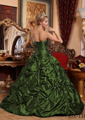 Simple Dark Green A-line Strapless Quinceanera Gowns with Beading