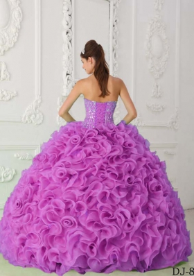 Strapless Fuchsia Organza Beaded Decorate Bodice Sweet 15 Dresses