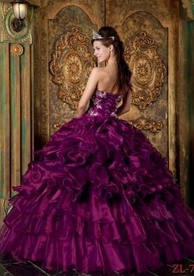 Strapless Organza Ruffles and Appliques Quinceanera Dress for 2014 Spring