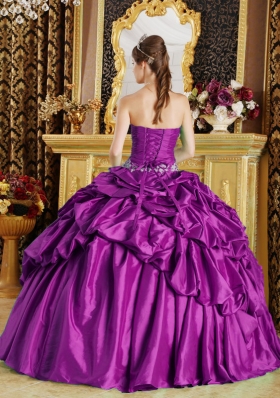 Strapless Taffeta Beading and Appliques Quinceanera Dress in Fuchsia