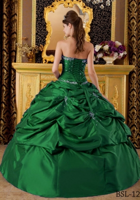 2014 Dark Green Ball Gown Strapless Quinceanera Dresses with Appliques