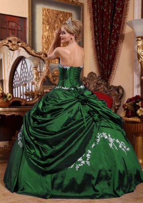 2014 Dark Green Puffy Sweetheart Quinceanera Dresses with Appliques