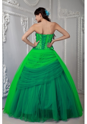 2014 Discount Green Sweetheart Quinceanea Dress with Tulle Ruching