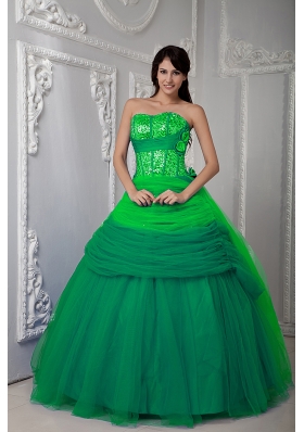2014 Discount Green Sweetheart Quinceanea Dress with Tulle Ruching