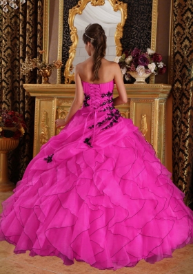 Appliques and Beading Sweetheart Organza Quinceanera Dress for Cheap