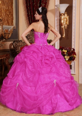 Appliques and Pick-ups Sweetheart Quinceanera Gowns in Fuchsia