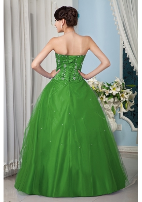 Cheap Green Princess Strapsless Quinceanera Dress with Tulle