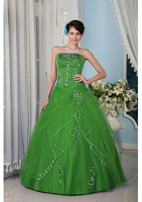 Cheap Green Princess Strapsless Quinceanera Dress with Tulle