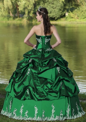 Custom Made Green Quinceanera Dress with Embroidery and Pick-ups