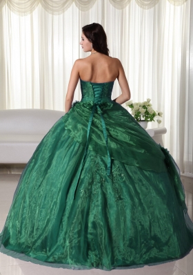 Dark Green Ball Gown Strapless Quinceanera Dress with  Beading and Embroidery