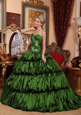 Dark Green Ball Gown Sweetheart Court Train Quinceanera Dresses with Appliques